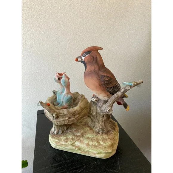 VTG Cedar Waxwing by Andrea Sadek bird feeding two baby birds in nest. - Picture 1 of 4